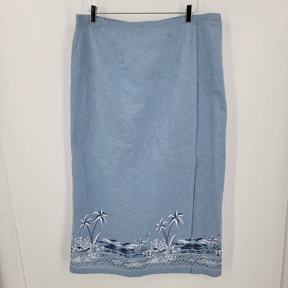 Capacity Skirt XL Blue Wrap Tropical Border Print Cotton Vintage
